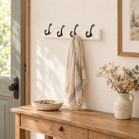 Porte-manteau mural en pin blanc, 4 crochets, 38 cm : entree
