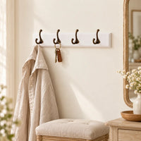 Porte-manteau mural en pin blanc, 4 crochets, 38 cm : chambre