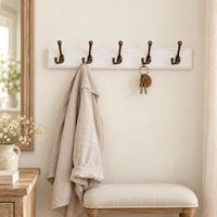 Porte-manteau mural en pin blanc, 5 crochets, 48 cm : chambre