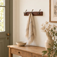 Porte-manteau mural en pin brun, 3 crochets, 28 cm : entree