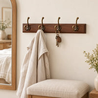 Porte-manteau mural en pin brun, 4 crochets, 38 cm : chambre