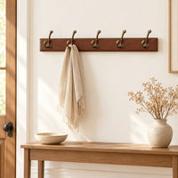 Porte-manteau mural en pin brun, 5 crochets, 48 cm : entree
