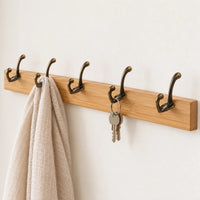 Porte-manteau mural en pin naturel, 5 crochets, 48 cm : utilisation