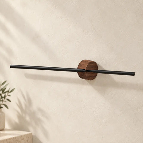 Porte-serviettes mural noyer et aluminium noir 50 cm
