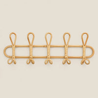 Porte-manteau mural en rotin naturel, 5 crochets, 58 × 20 cm