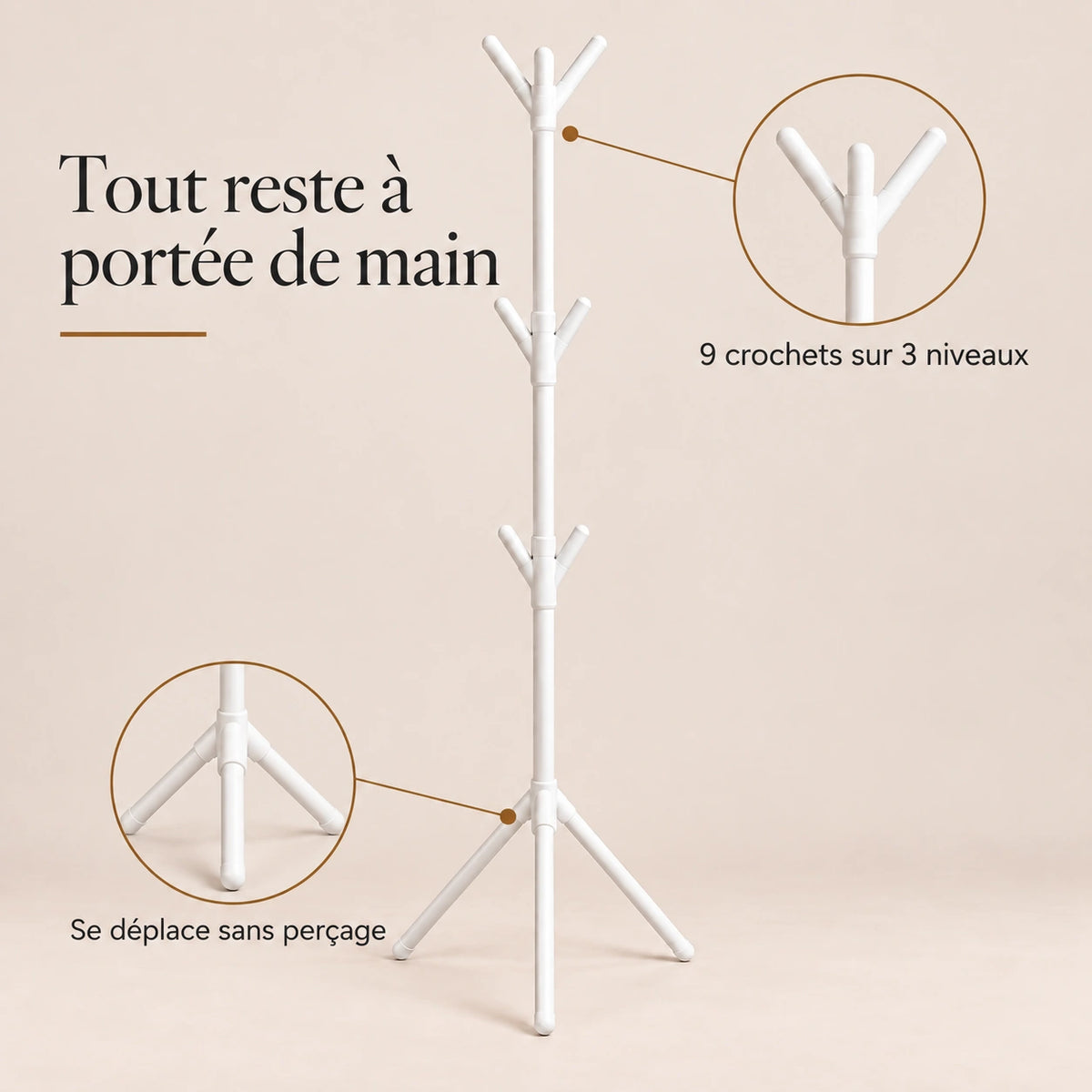 Porte-manteau sur pied blanc 9 crochets arbre - bénéfices et organisation