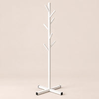 Porte-manteau sur pied blanc arbre 8 crochets - vue principale sur fond beige