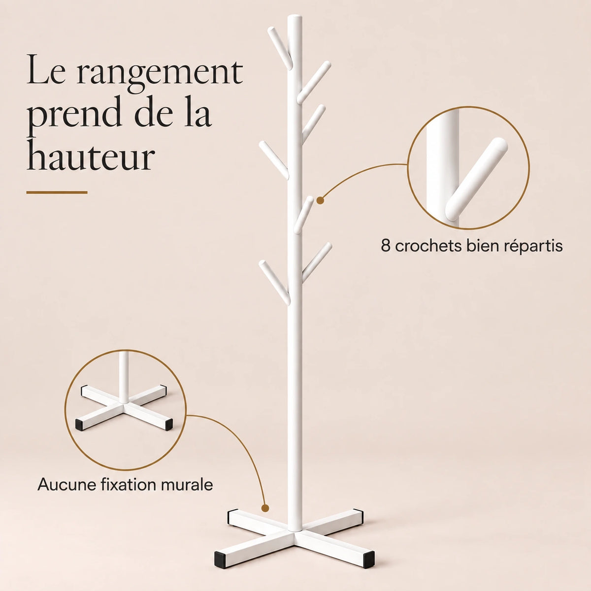 Porte-manteau sur pied blanc arbre 8 crochets - bénéfices et organisation