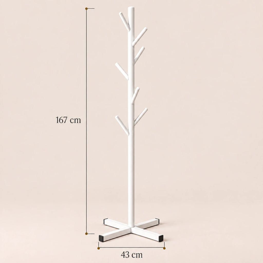Porte-manteau sur pied blanc arbre 8 crochets - dimensions du produit