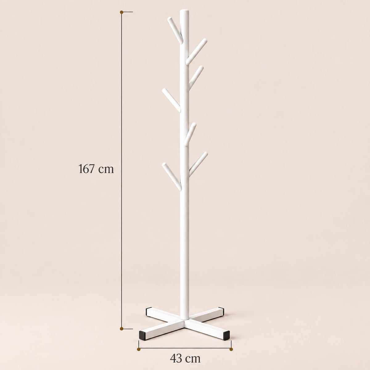 Porte-manteau sur pied blanc arbre 8 crochets - dimensions du produit