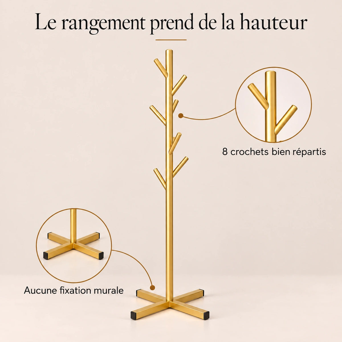 Porte-manteau sur pied doré arbre 8 crochets - bénéfices et organisation