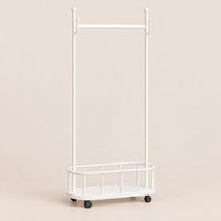 Porte-manteau sur pied métal blanc 60 cm - portant à roulettes - vue principale sur fond beige