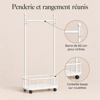 Porte-manteau sur pied métal blanc 60 cm - portant à roulettes - bénéfices et organisation