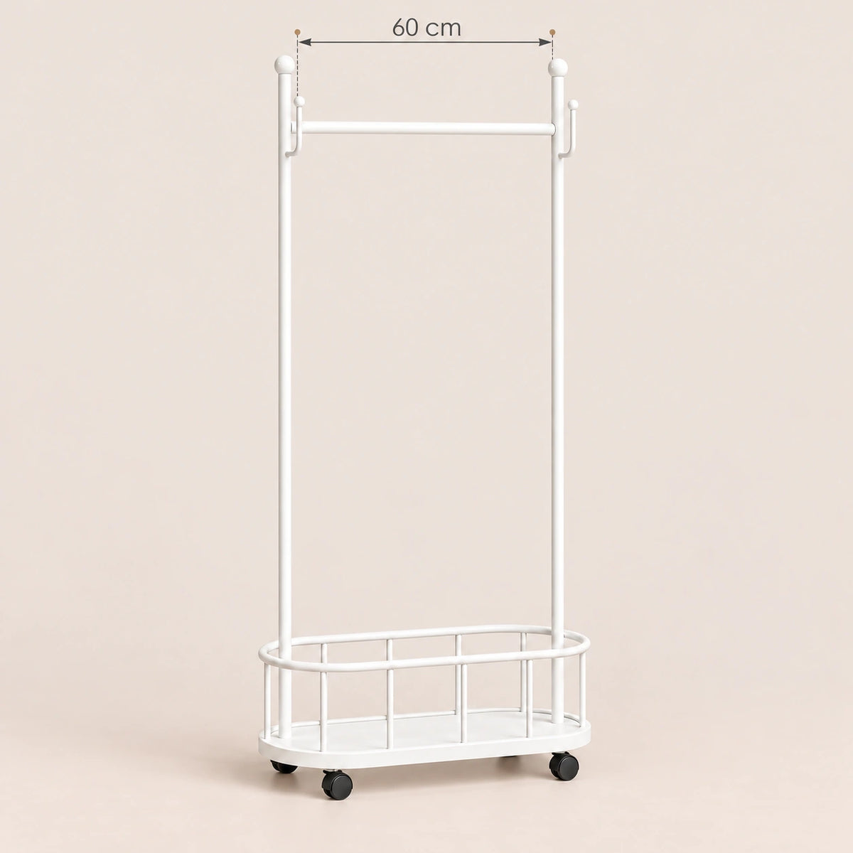 Porte-manteau sur pied métal blanc 60 cm - portant à roulettes - dimensions du produit