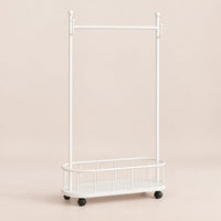 Porte-manteau sur pied métal blanc 80 cm - portant à roulettes - vue principale sur fond beige
