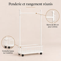 Porte-manteau sur pied métal blanc 80 cm - portant à roulettes - bénéfices et organisation