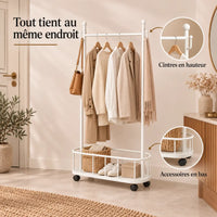 Porte-manteau sur pied métal blanc 80 cm - portant à roulettes - utilisation dans une entrée