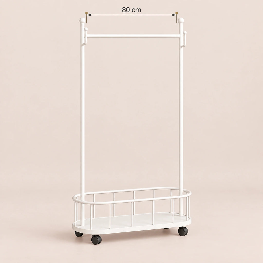 Porte-manteau sur pied métal blanc 80 cm - portant à roulettes - dimensions du produit