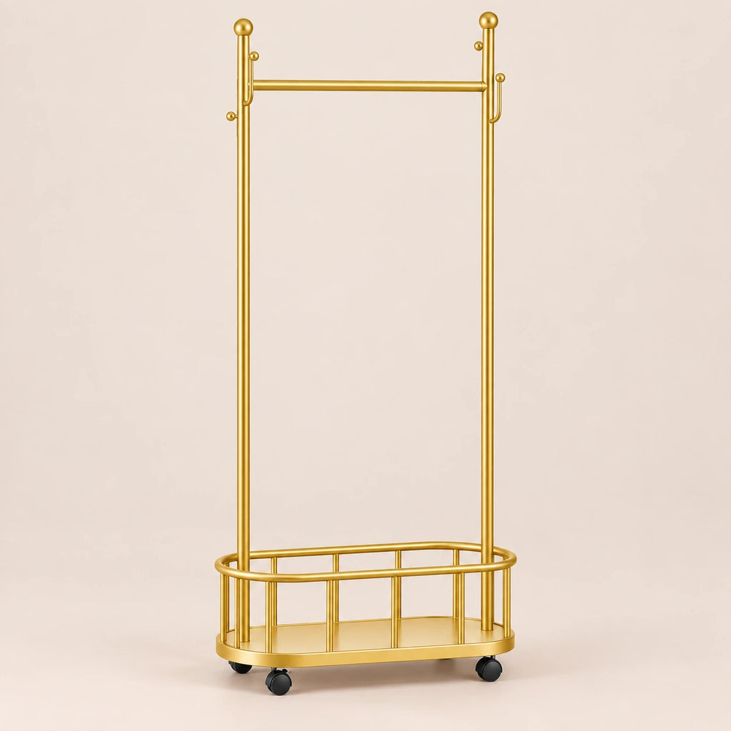 Porte-manteau sur pied métal doré 60 cm - portant à roulettes - vue principale sur fond beige