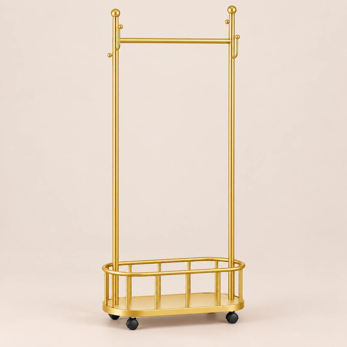 Porte-manteau sur pied métal doré 60 cm - portant à roulettes - vue principale sur fond beige