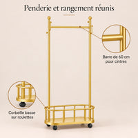 Porte-manteau sur pied métal doré 60 cm - portant à roulettes - bénéfices et organisation