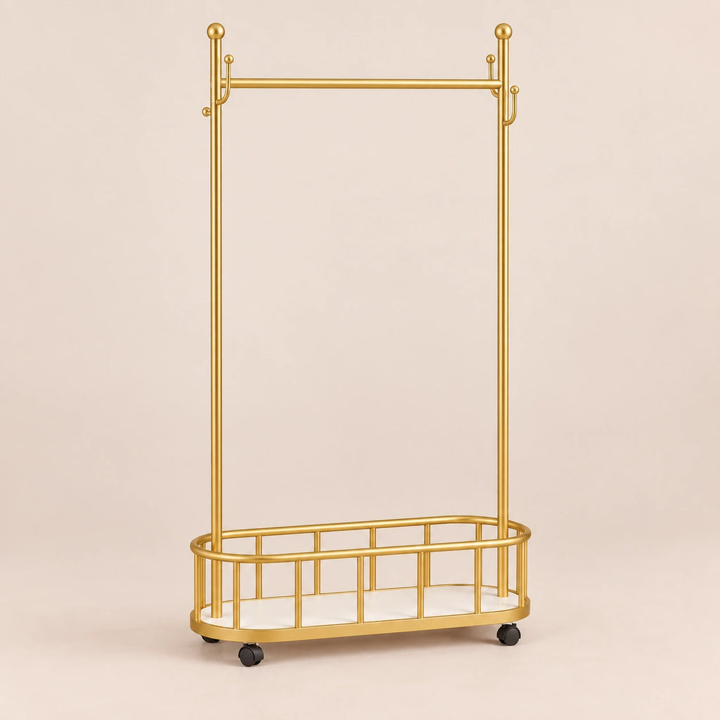 Porte-manteau sur pied métal doré 80 cm - portant à roulettes - vue principale sur fond beige