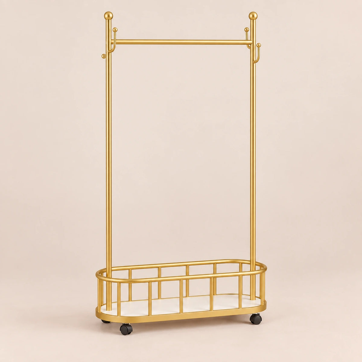 Porte-manteau sur pied métal doré 80 cm - portant à roulettes - vue principale sur fond beige