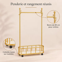Porte-manteau sur pied métal doré 80 cm - portant à roulettes - bénéfices et organisation