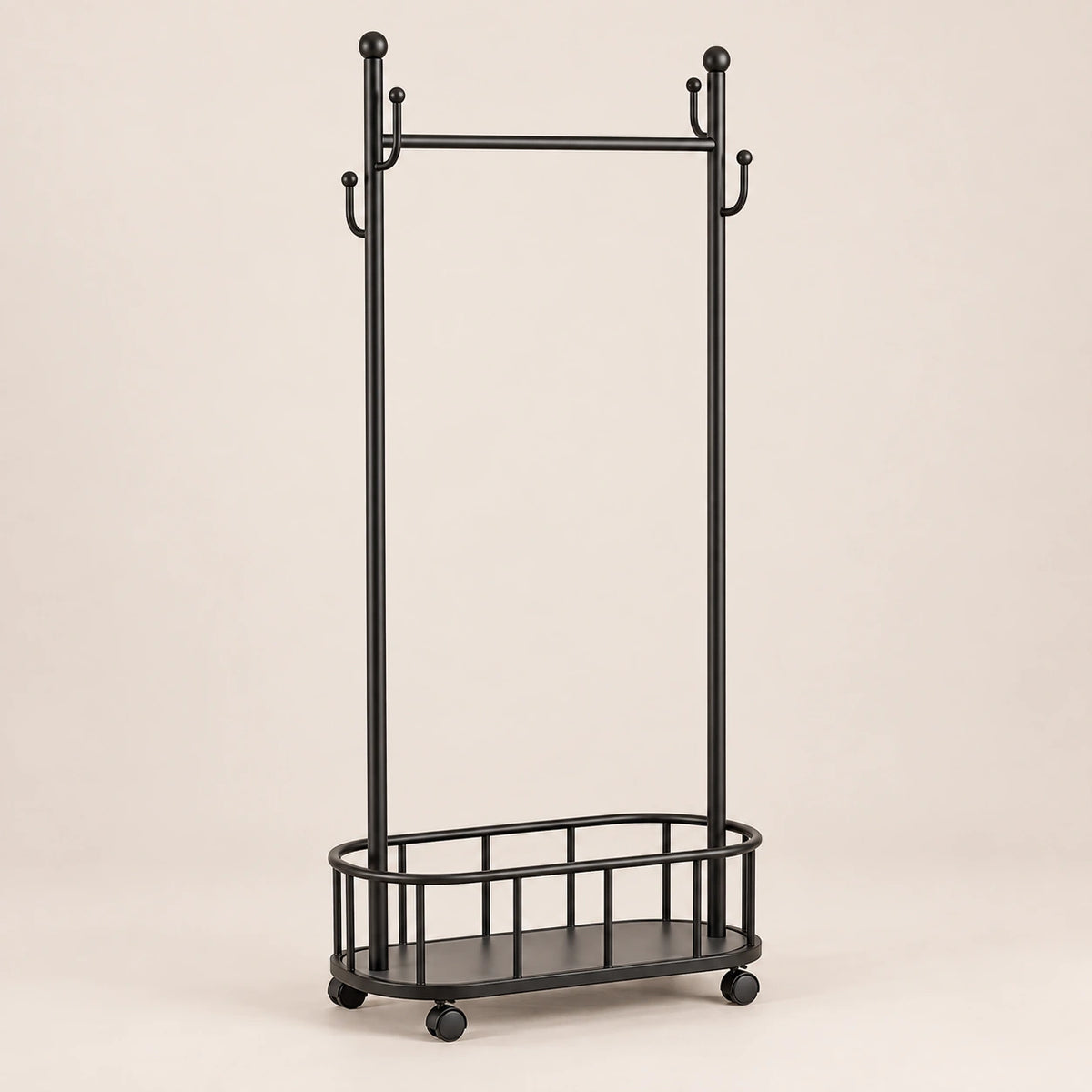 Porte-manteau sur pied métal noir 60 cm - portant à roulettes - vue principale sur fond beige