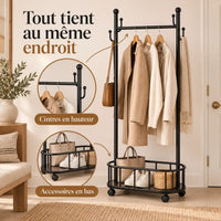 Porte-manteau sur pied métal noir 60 cm - portant à roulettes - utilisation dans une entrée