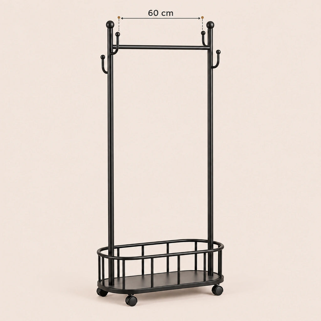 Porte-manteau sur pied métal noir 60 cm - portant à roulettes - dimensions du produit