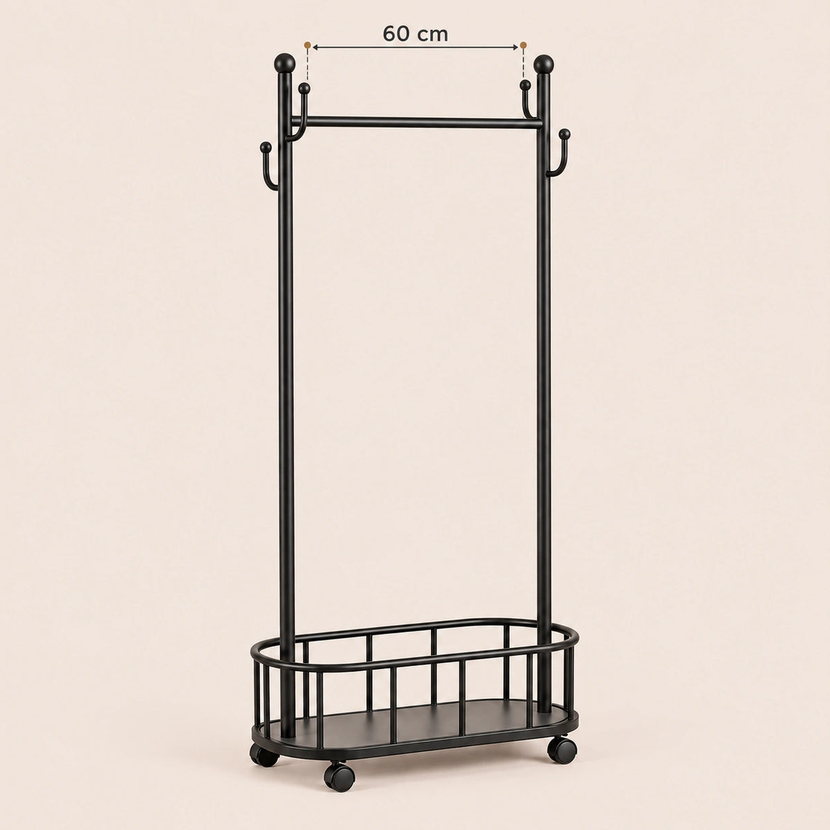 Porte-manteau sur pied métal noir 60 cm - portant à roulettes - dimensions du produit