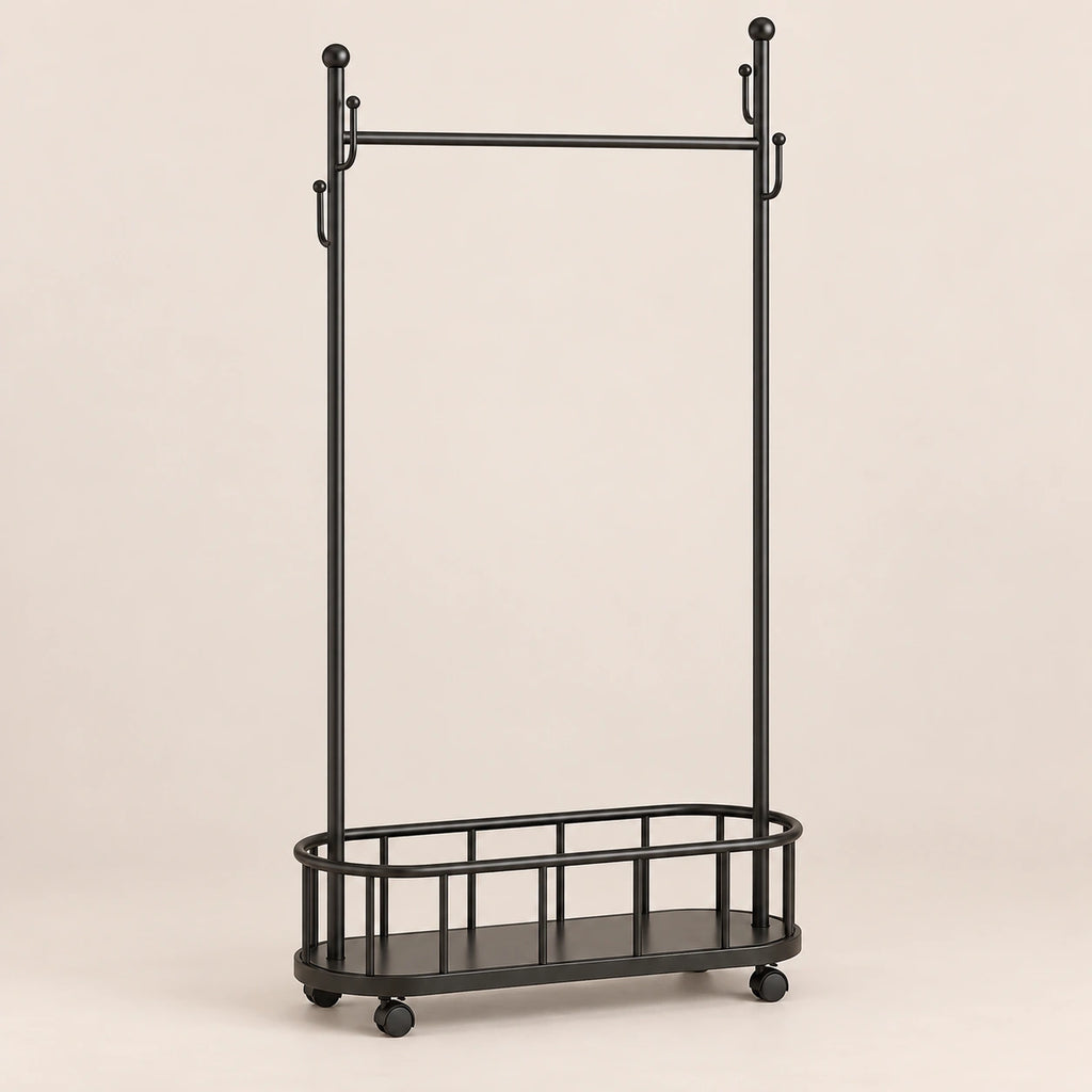 Porte-manteau sur pied métal noir 80 cm - portant à roulettes - vue principale sur fond beige