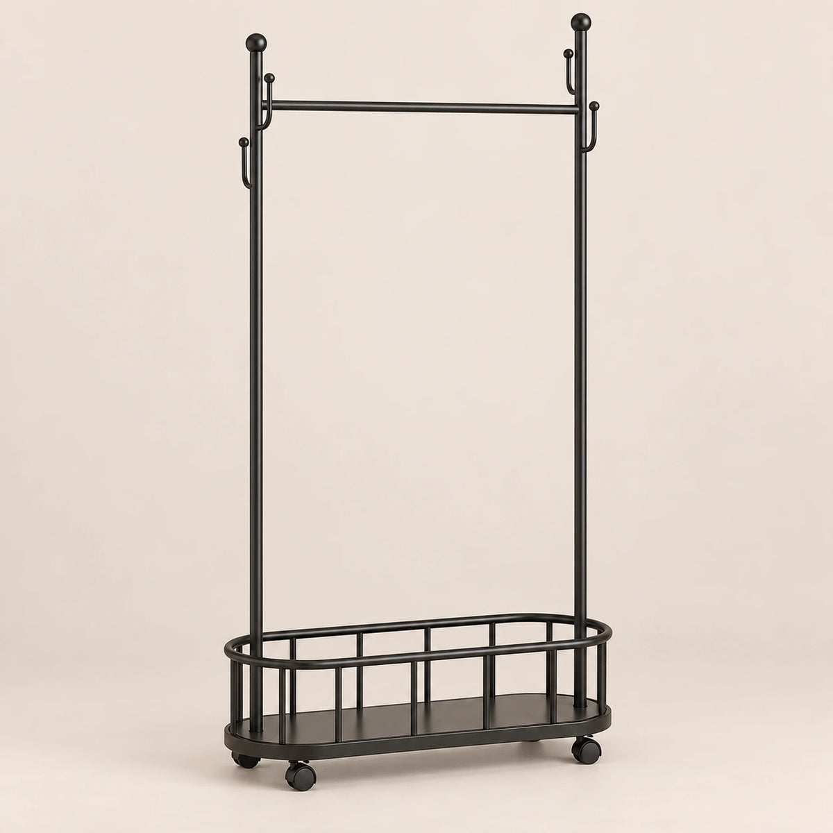 Porte-manteau sur pied métal noir 80 cm - portant à roulettes - vue principale sur fond beige