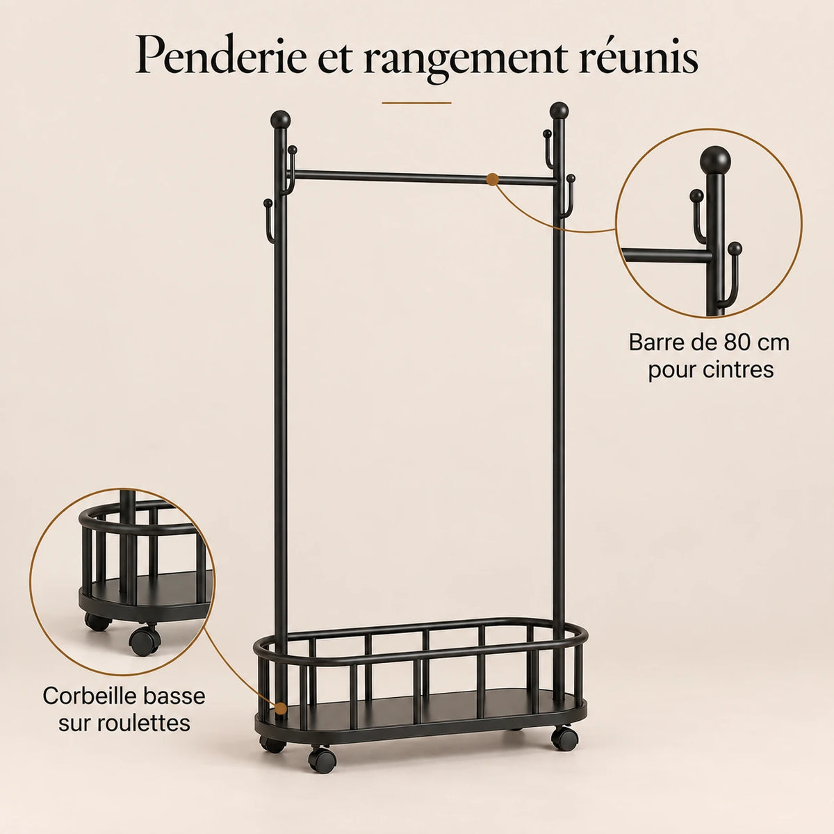 Porte-manteau sur pied métal noir 80 cm - portant à roulettes - bénéfices et organisation