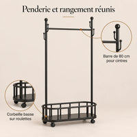 Porte-manteau sur pied métal noir 80 cm - portant à roulettes - bénéfices et organisation