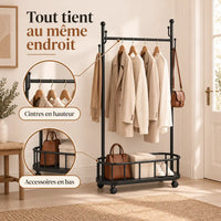 Porte-manteau sur pied métal noir 80 cm - portant à roulettes - utilisation dans une entrée