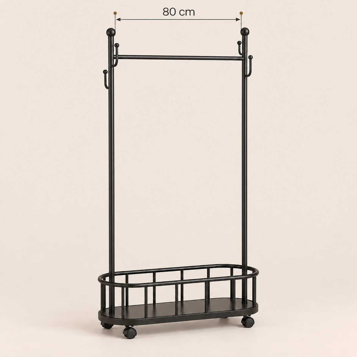 Porte-manteau sur pied métal noir 80 cm - portant à roulettes - dimensions du produit