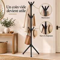 Porte-manteau sur pied noir 9 crochets arbre - utilisation dans une entrée