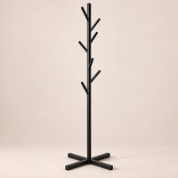 Porte-manteau sur pied noir arbre 8 crochets - vue principale sur fond beige