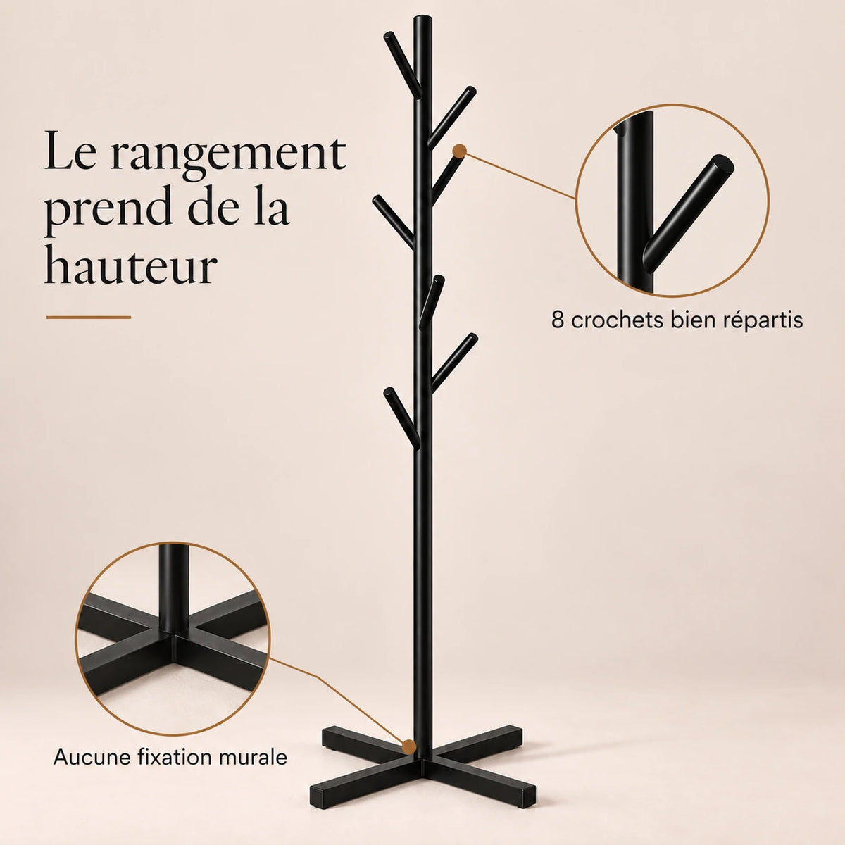 Porte-manteau sur pied noir arbre 8 crochets - bénéfices et organisation