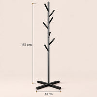 Porte-manteau sur pied noir arbre 8 crochets - dimensions du produit