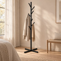 Porte-manteau sur pied noir arbre 8 crochets - ambiance dans un dressing contemporain