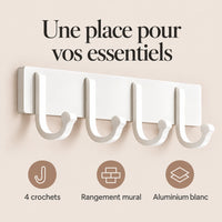 Crochet mural adhésif blanc 4 crochets aluminium — bénéfices