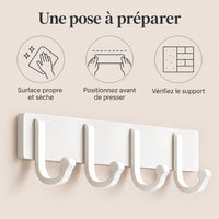 Crochet mural adhésif blanc 4 crochets aluminium — conseils de pose