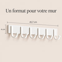 Crochet mural adhésif blanc 6 crochets aluminium — dimensions