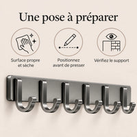 Crochet mural adhésif gris 6 crochets aluminium — conseils de pose