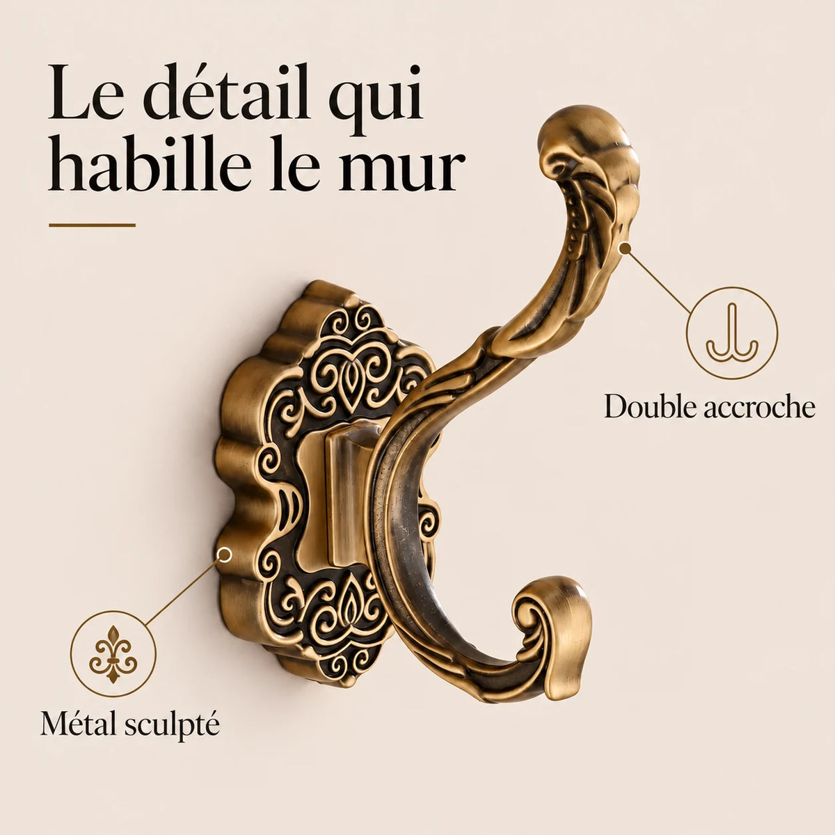 Crochet mural baroque antique - bénéfices et double accroche