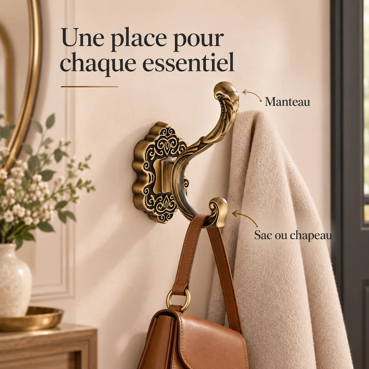 Crochet mural baroque antique - utilisation pour manteau et accessoires