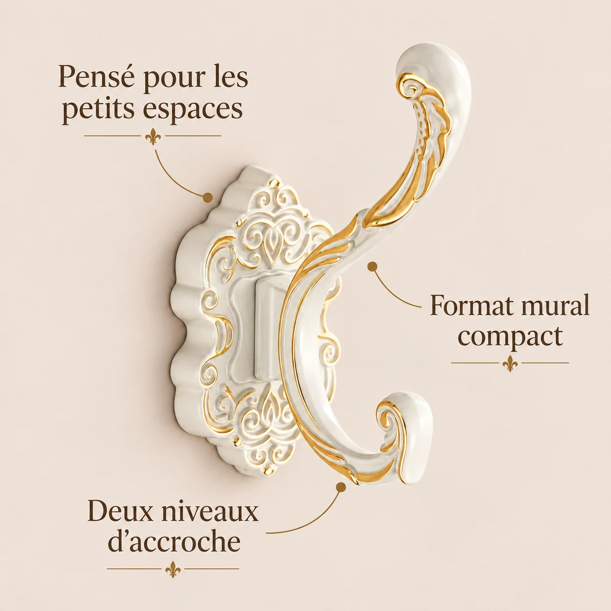 Crochet mural baroque blanc - format mural compact